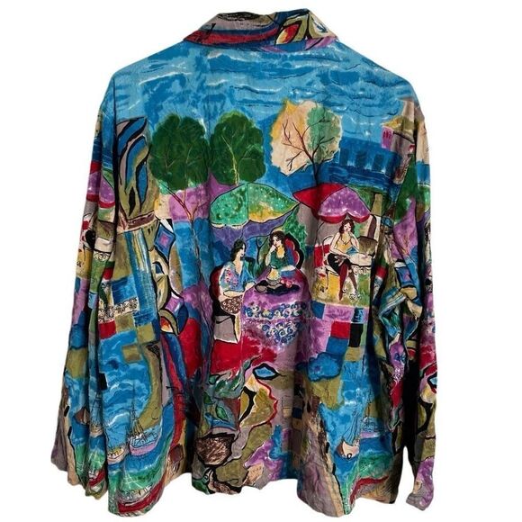Y2K Vtg Keren Hart Womens Cotton Artsy Jacket 1X Abstract Lightweight Button Up - Picture 2 of 7